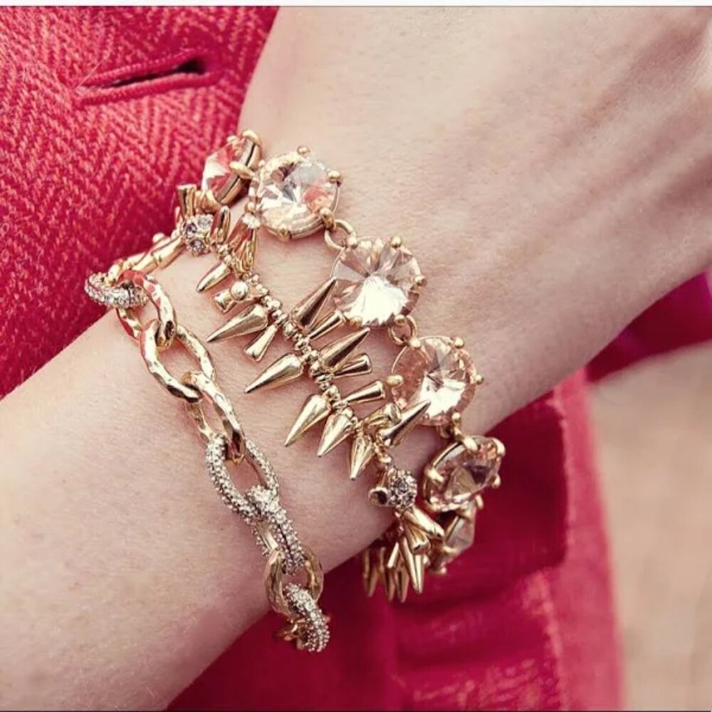 Stella & Dot chunky Christina Gold Chain Bracelet Pave Rhinestones Adjustable